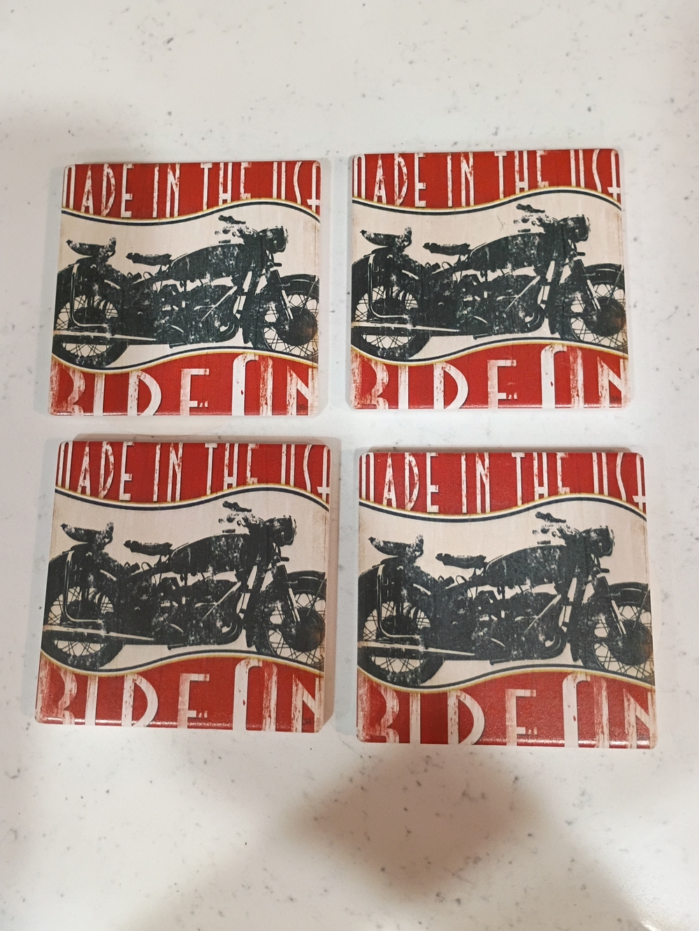 NEW CounterArt Red and Black Vintage Motorcycle Graphic Square Coaster Set (4)